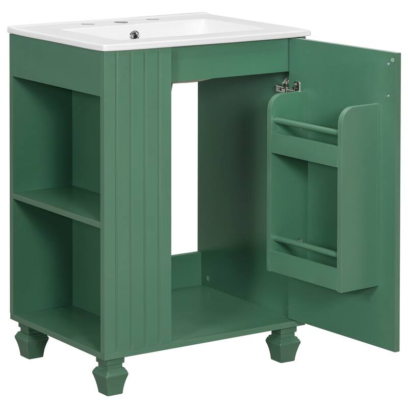 24" Bathroom Vanity with Undermount Ceramic Sink, Solid Wood Frame Bathroom Cabinet with Side Open Storage
