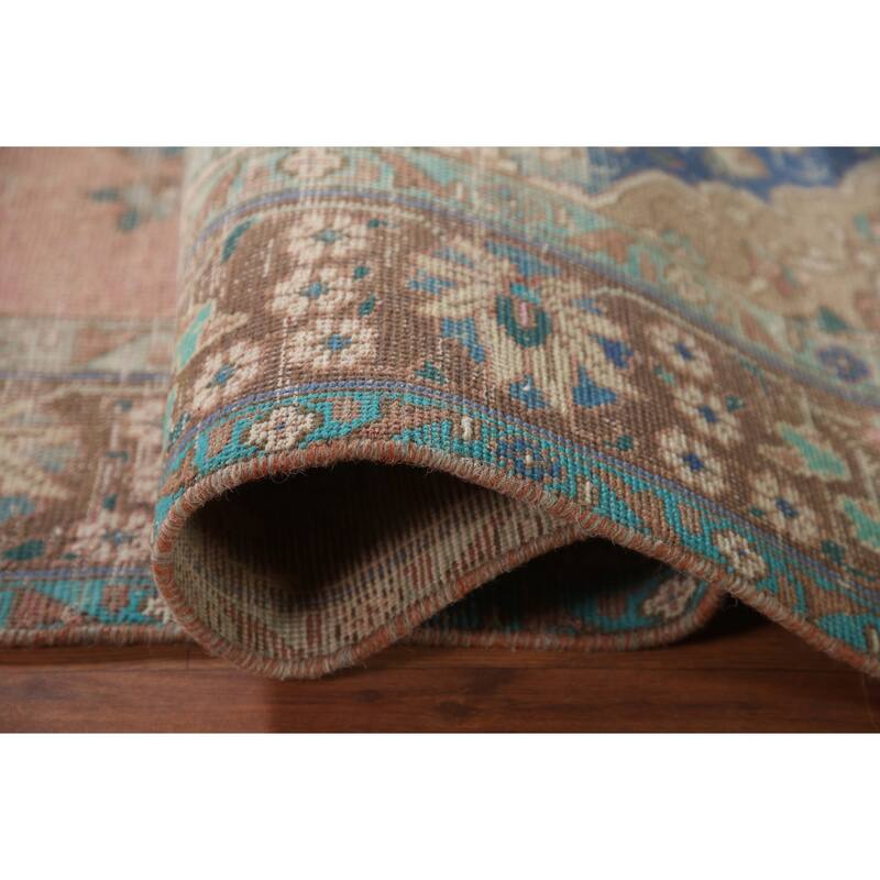 Hand Knotted Oriental 100% Wool Carpet Traditional Medallion Pink Tabriz Area Rug - 9' 8'' X 6' 8''