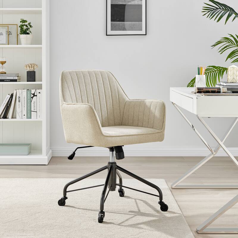 NPD Furniture Thompson Fabric Swivel Office Arm Chair - Beige