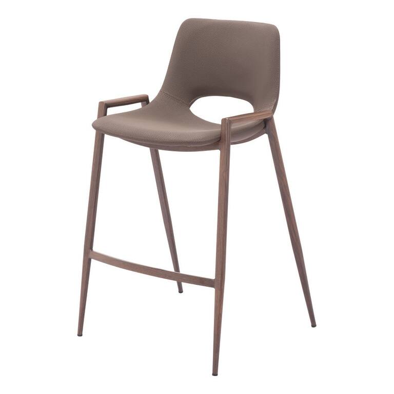 Set of Two 26" Brown Faux Leather And Steel Low Back Counter Height Bar Chairs