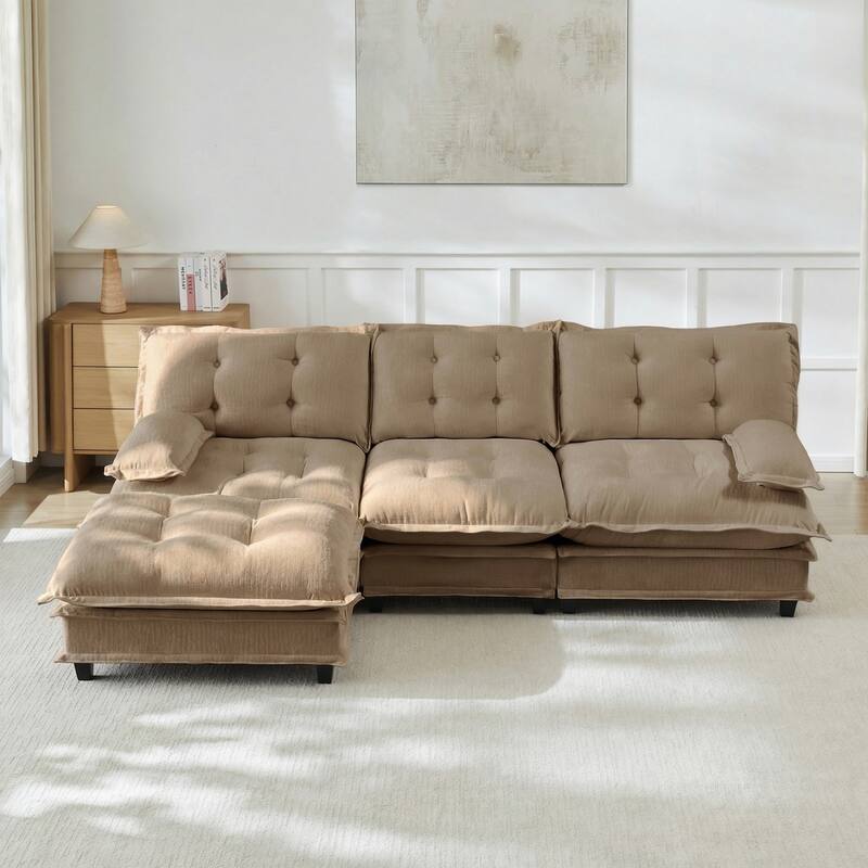 107.8" Chenille Sectional Sofa with Movable Ottoman