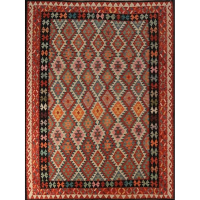 Trellis Kilim Oriental Area Rug Hand-Woven Wool Carpet - 7'10"x 9'10"