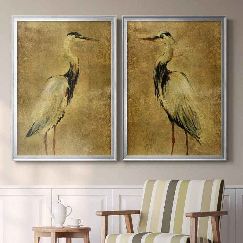 Gold Crane at Dusk I Premium Framed Print - Ready to Hang - Multi-Color