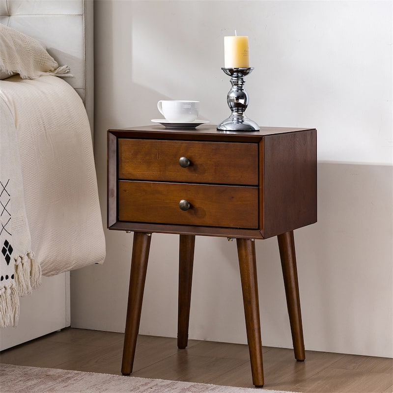 Nightstand with 2-Drawers, Small Side End Table with Storage - Walnut