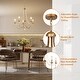 preview thumbnail 4 of 15, Alisar Mid-century Modern 5-Light Chandelier Antique Gold Swing Arms French Country Wood Beads Pendant Lights for Dining Room