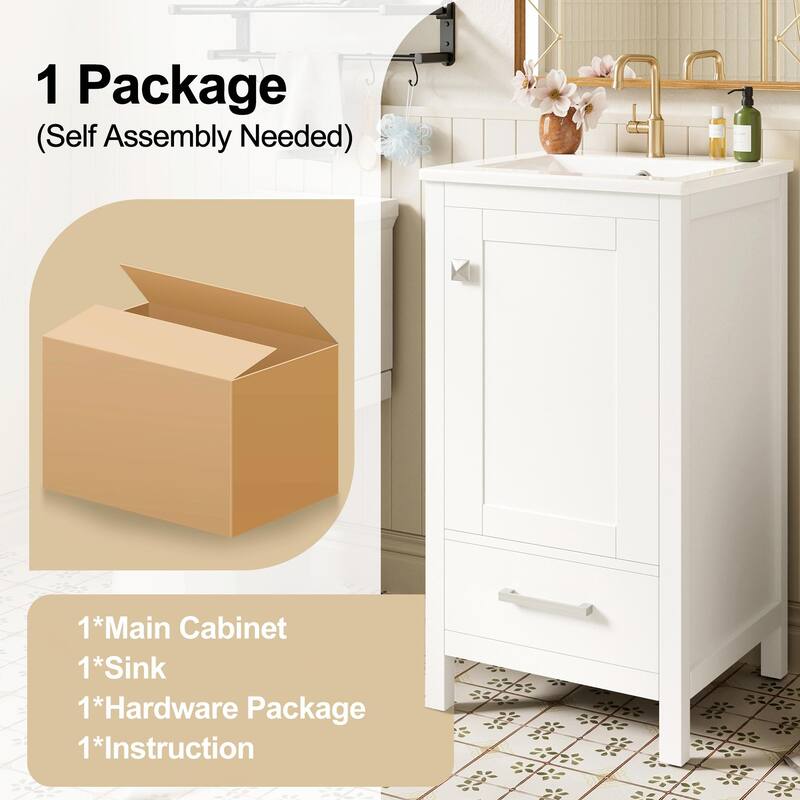 Modern Bathroom Vanity with Ceramic Sink - Soft-Close Drawers, Door Organizer, Divider Drawer