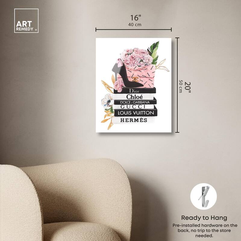 Floral Books Stack Acrylic by Art Remedy, Ready to Hang