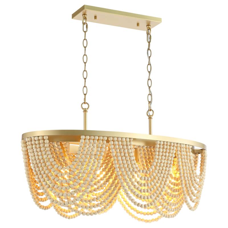 SAFAVIEH Lighting Elodie 4-light 32" Chandelier - 32" W x 16" D x 22-94" H - Gold/Natural