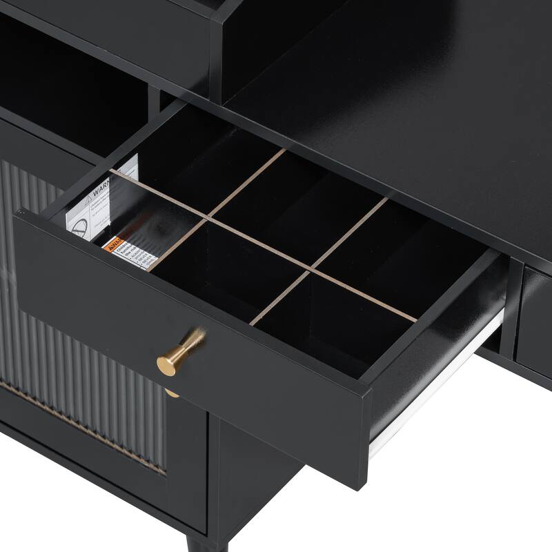 2-Piece Bedroom Set Includes Dressing Table & Upholstered Stool, Makeup Vanity Desk with Charging Station, Drawers & Cabinet