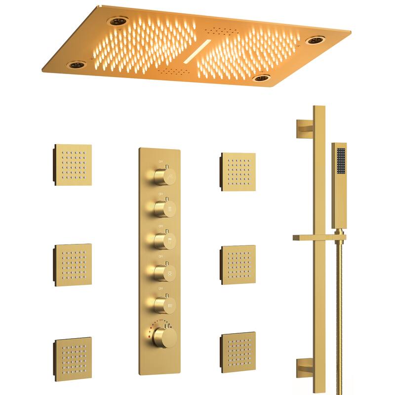 Thermostatic Shower System, 64-Color LED Mood Lighting 3-Functions Shower Head with Bluetooth Music & 6 Body Jets