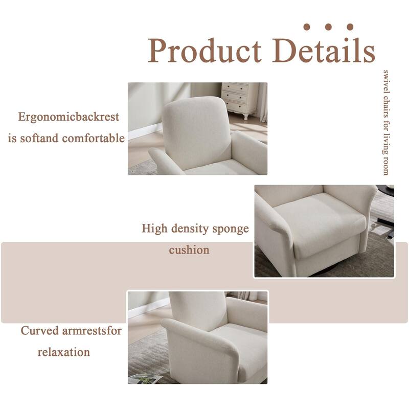 Swivel Accent Chair for Living Room, Modern Upholstered Armchair with Wood Base, Flared Arms for Bedroom Reading Waiting