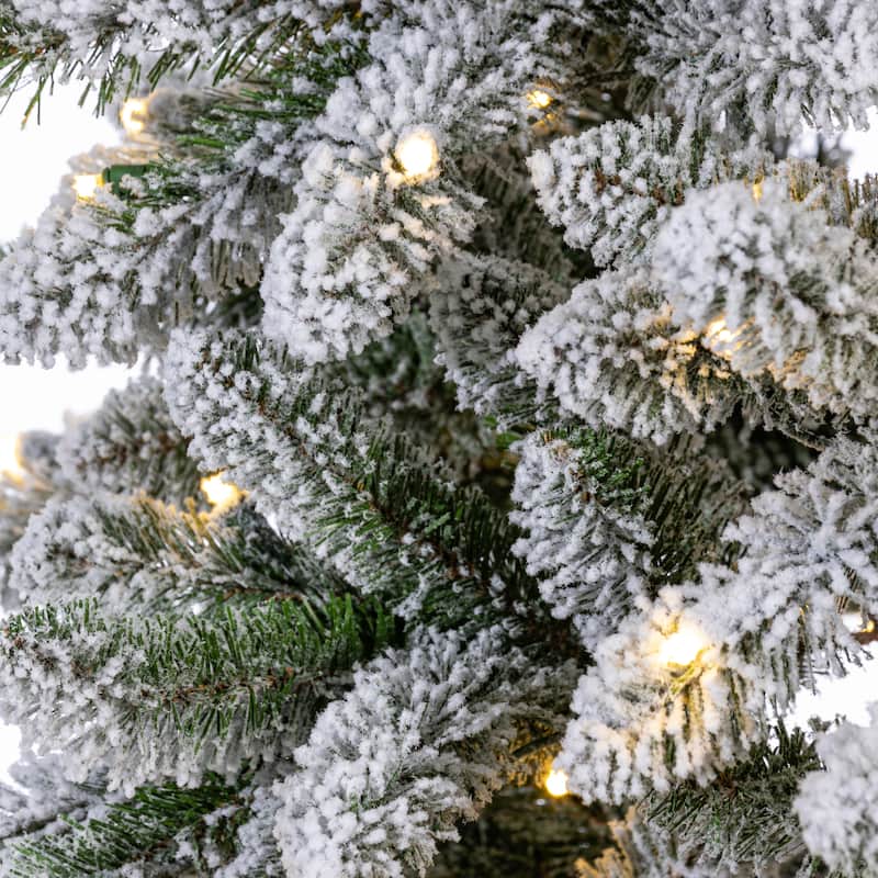 7.5 Foot Heavily Flocked Alpine Tree with 400 White LED Lights - N/A