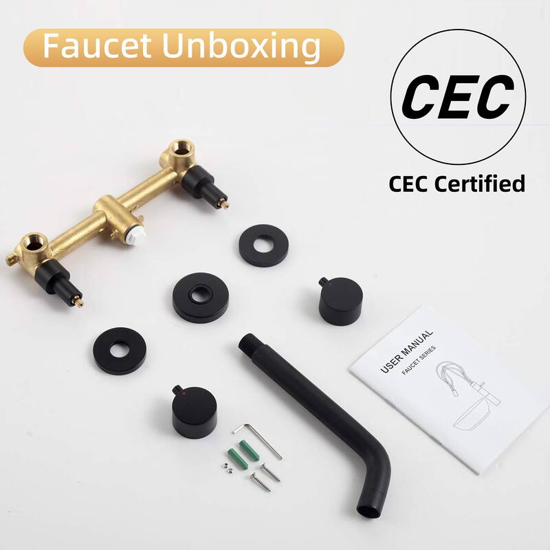 2-Handle Wall Mount Bathroom Faucet in Matte Black - Faucet Height: 4.1"