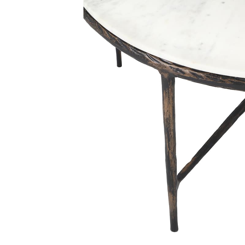 HomeRoots 36" White And Brown Genuine Marble And Aluminum Round Coffee Table - 36' X '18' X '36