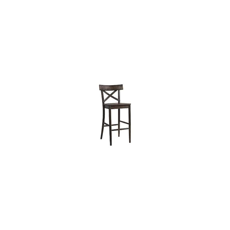 30 Inch Rustic Wooden Bar Stool with X-Back Design, Dark Brown Solid Wood Seat, Dining or Kitchen Counter Chair