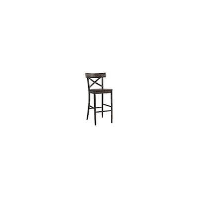 30 Inch Rustic Wooden Bar Stool with X-Back Design, Dark Brown Solid Wood Seat, Dining or Kitchen Counter Chair
