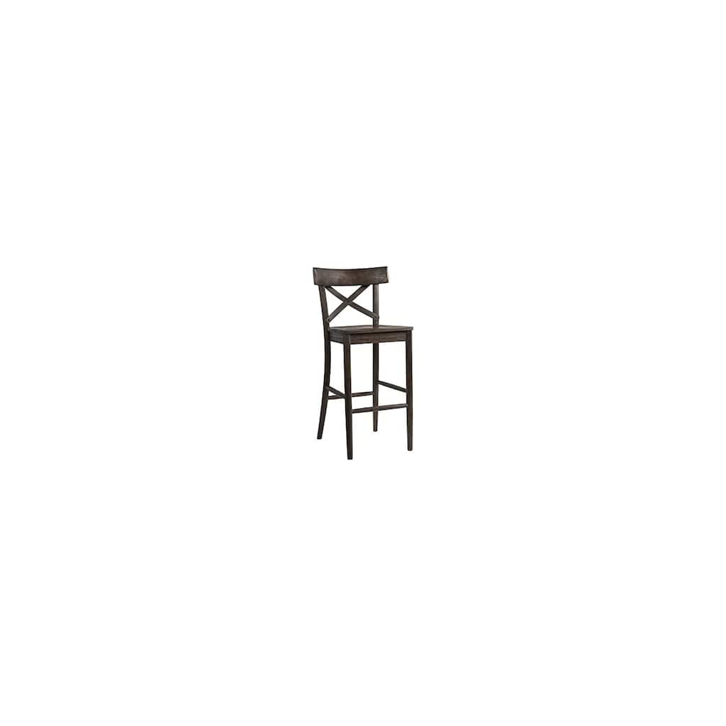 30 Inch Rustic Wooden Bar Stool with X-Back Design, Dark Brown Solid Wood Seat, Dining or Kitchen Counter Chair