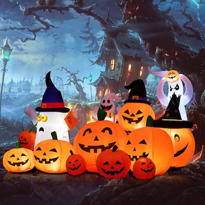 Halloween Inflatable Pumpkins Set with LED Light Garden Decoration