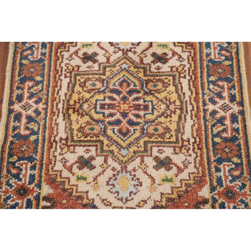 Geometric Heriz Serapi Indian Accent Rug Handmade Foyer Wool Carpet - 2'0"x 3'0"