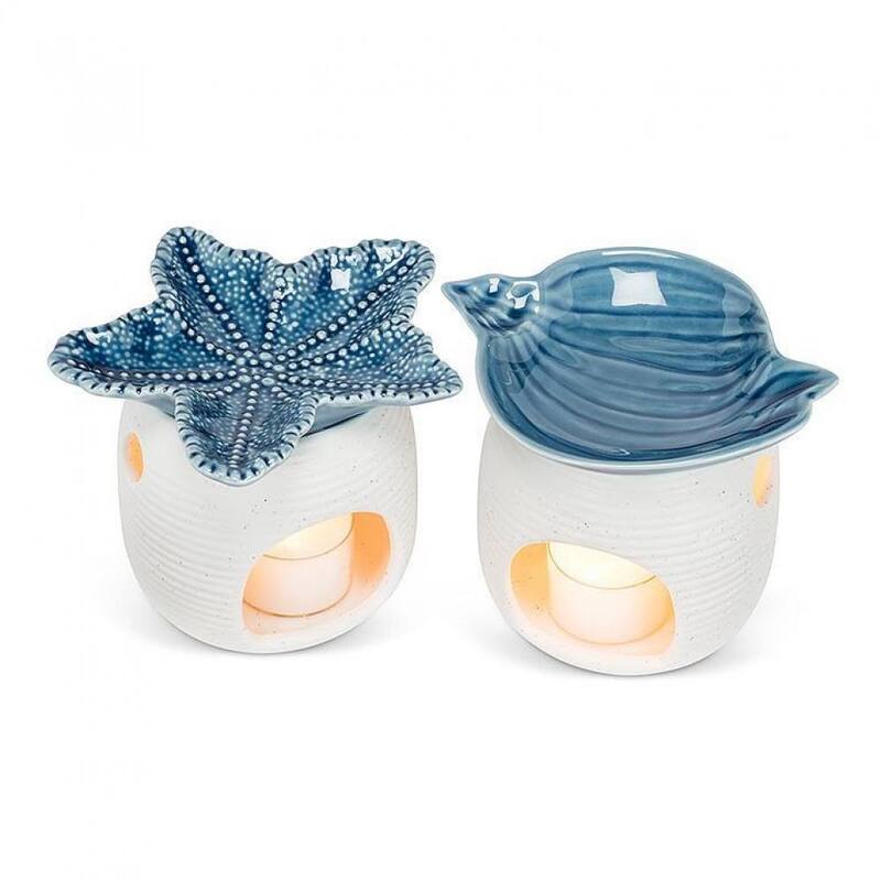Blue Seashell On A White Base Oil Warmer