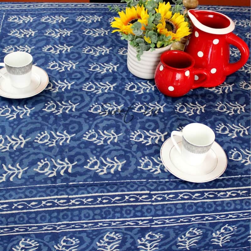 Regal Block Print Cotton Dabu Floral Tablecloth Collection