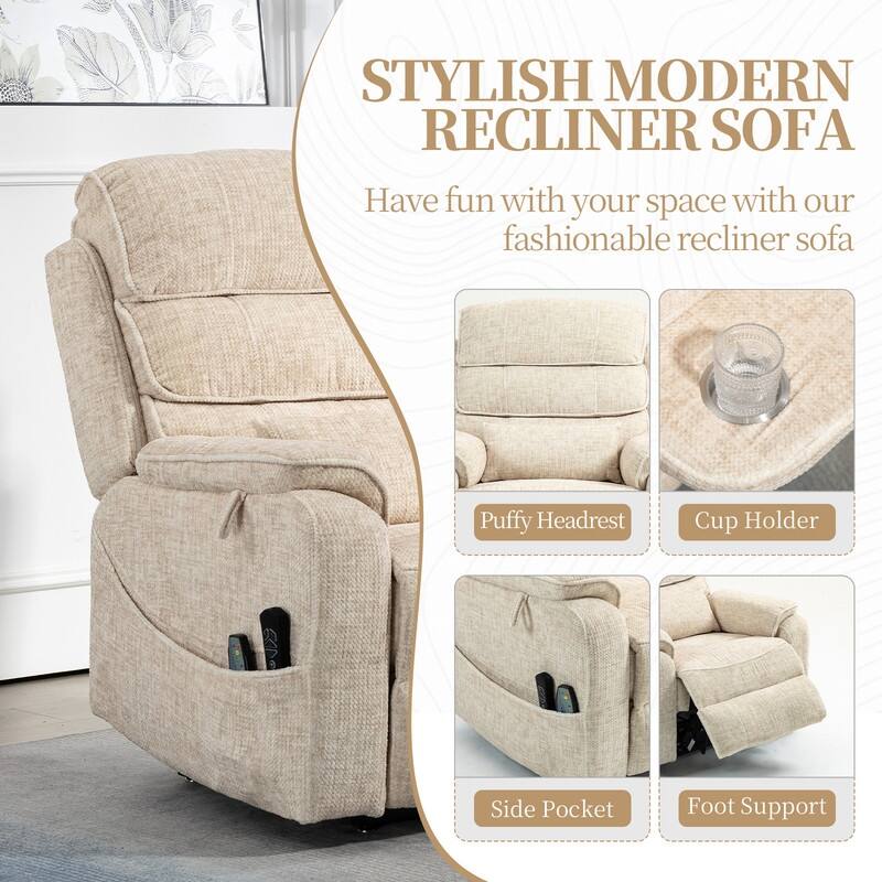 Deluxe Version Dual Motors Power Lift Recliner,Lay Flat 74.8 " Length,100% Polyester,Message/Heat,Eazy Assemble