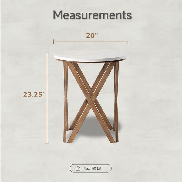 dimension image slide 0 of 5, COZAYH Pedestal Farmhouse End Table, Distressed Top with Base for Modern Farmhouse, Boho Decor, Round