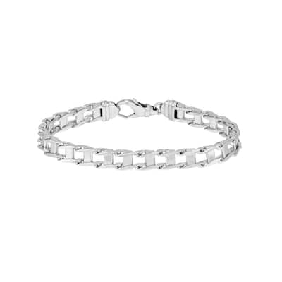 Curata 925 Sterling Silver Rhodium Plated Hand Made Railroad Link Bracelet 8.75 Inch