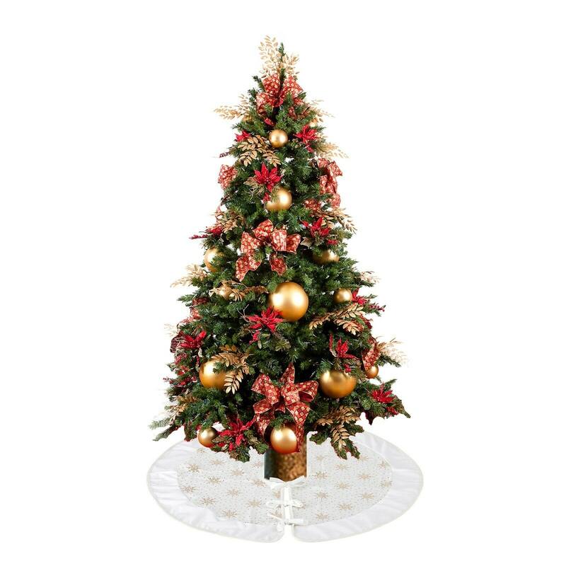 Christmas Tree Skirt with Tie Closure Holiday Decoration Twinkle Star - 35in - White/Gold