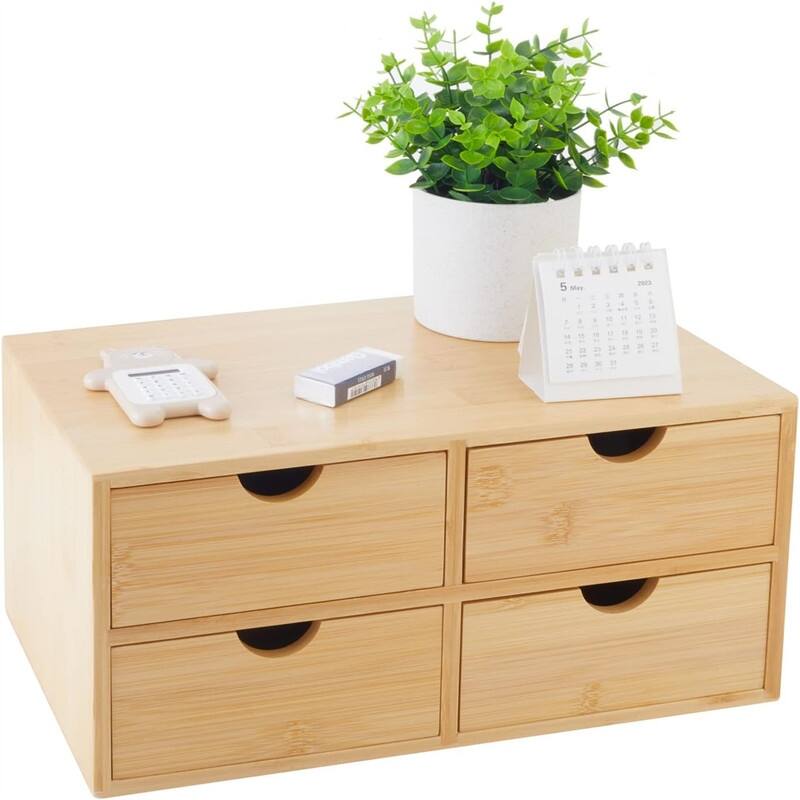 4 Drawers Makeup Storage - 13.38"D x 16.5"W x 7.48"H - Wood Finish - 4 Drawers