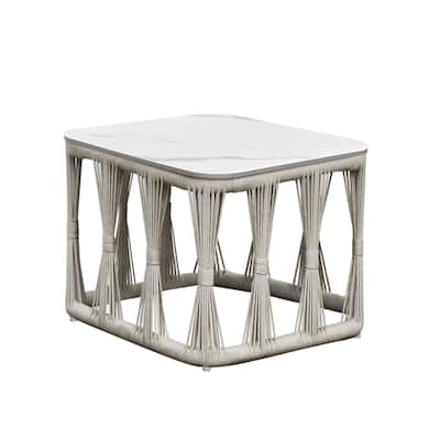 Alexa Outdoor Stone Top End Table, White