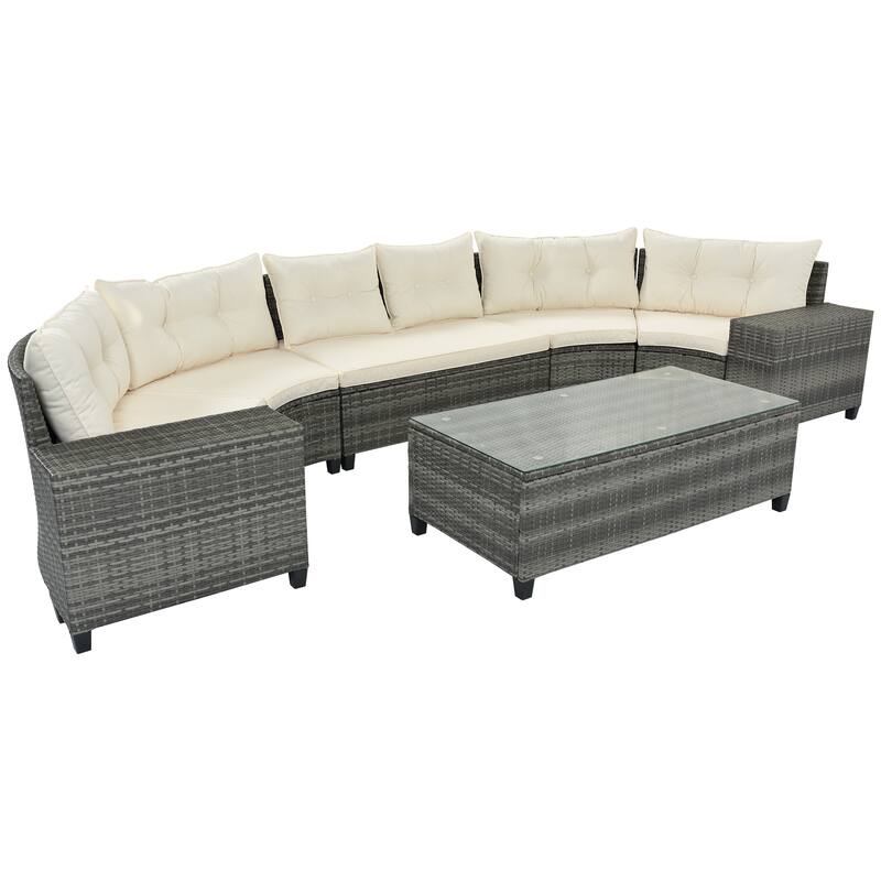 8-Piece Half-Moon Sectional Sofa Set with Rectangular Table