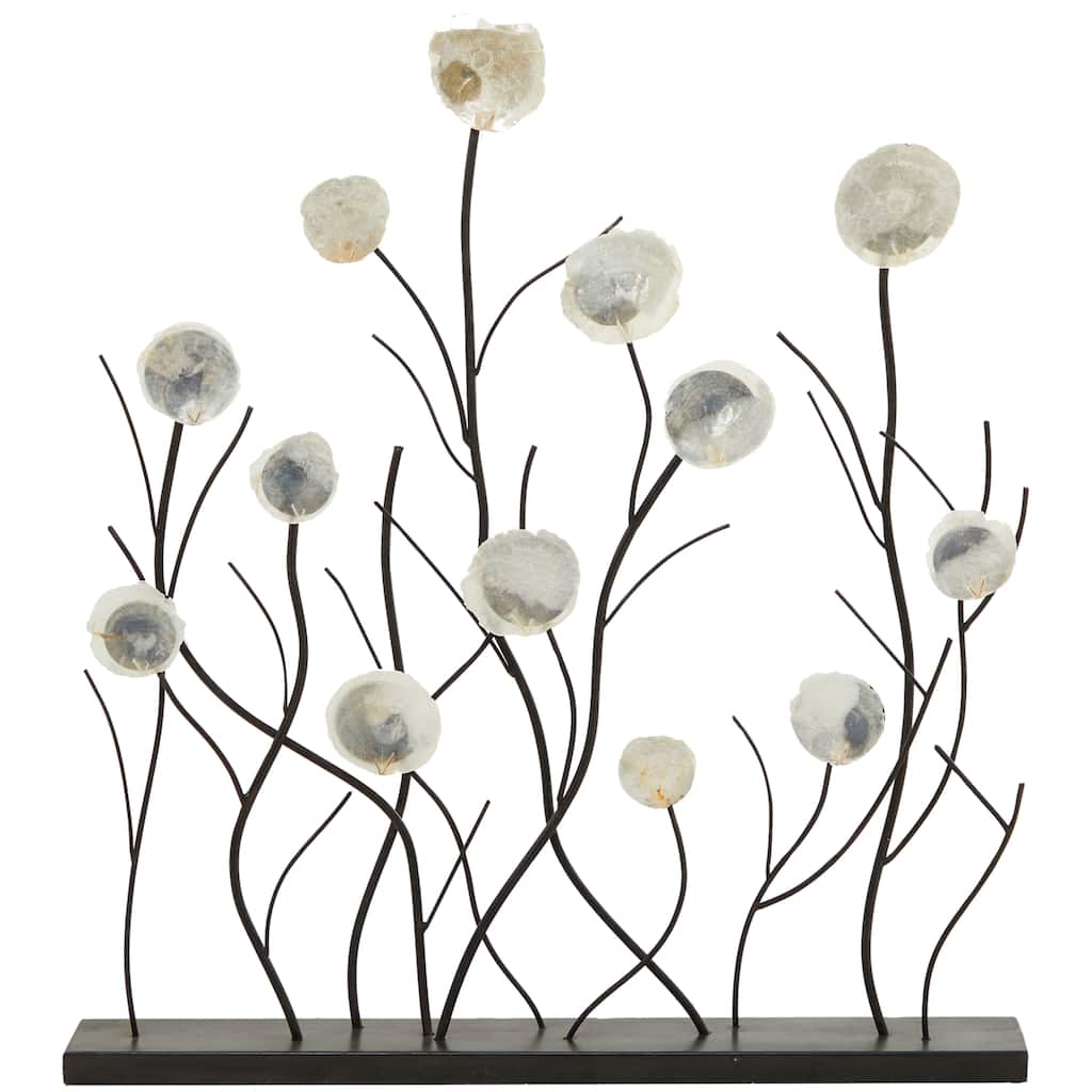 Metal Floral Sculpture with Capiz Embellishments - Black - Roche River Decor - 3"W x 24"L x 27"H