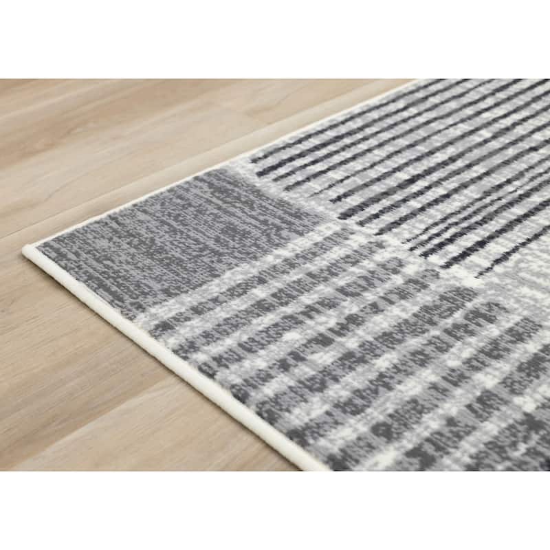 Forte White Grey Black Modern Striped Patches Area Rug, 5'3" x 7'5"