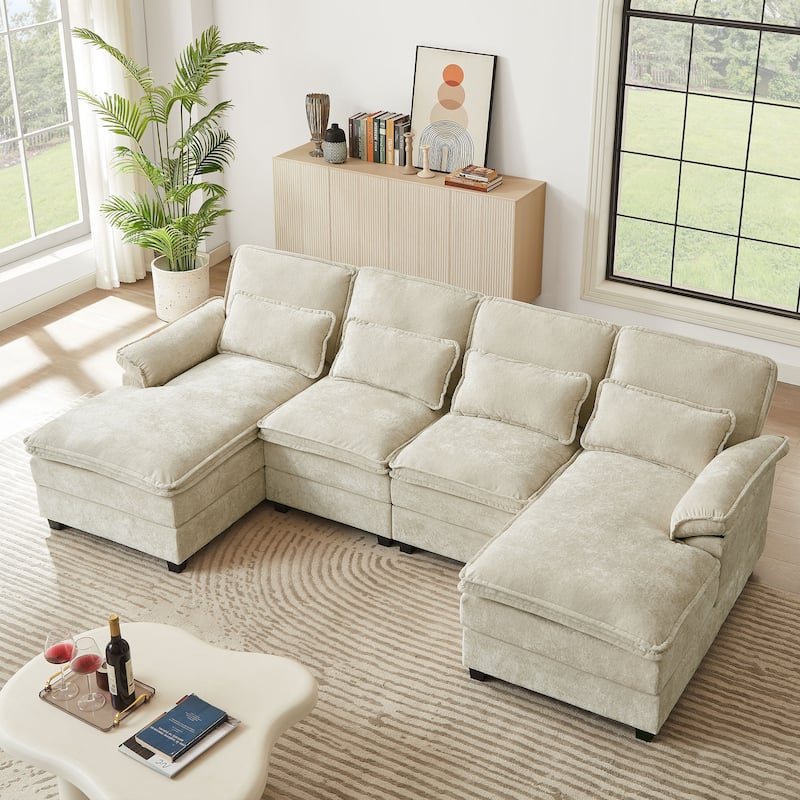 113 Inches Oversized Double Layer Cloud Design U Shaped Sofa with Double Chaise