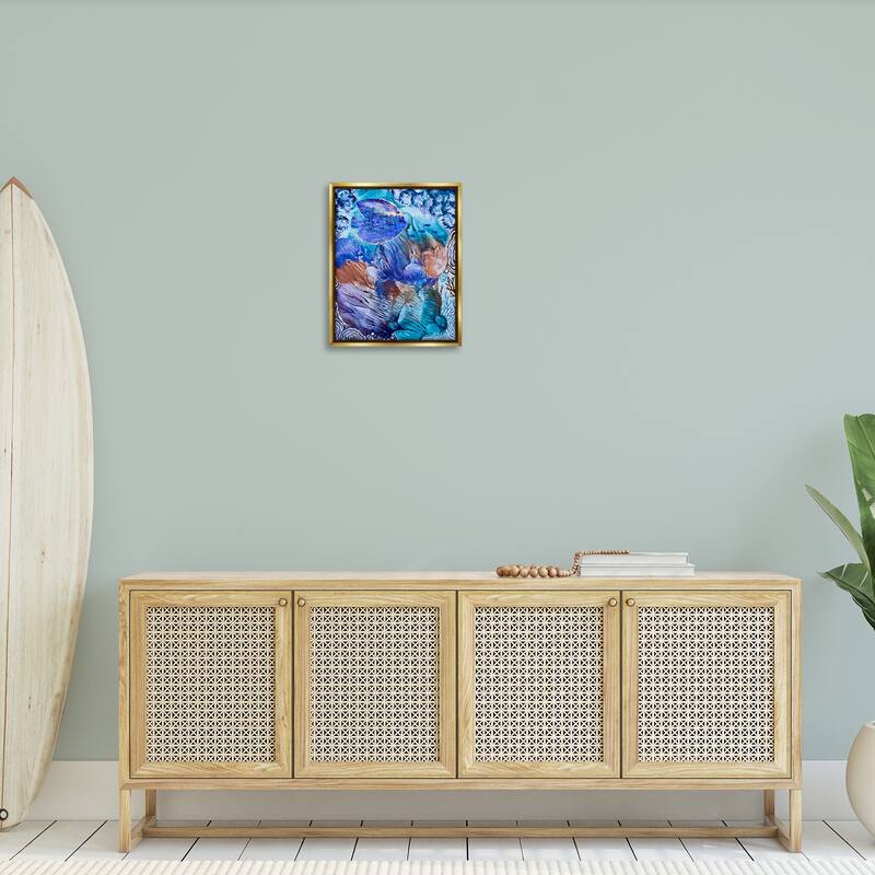 Stupell Underwater Fish Sea Life Framed Floater Canvas Wall Art Design By Amy Tieman