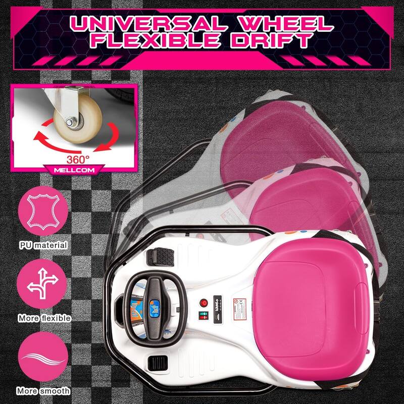 EROMMY Kids Electric Car with 360°Rotatable Universal Wheels, Kids Electric Toy Car with Acceleration Pedal, Music, Bluetooth