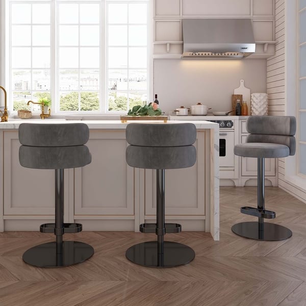 Modern Velvet Bar Stool with Height Adjustment and 360-Degree Swivel