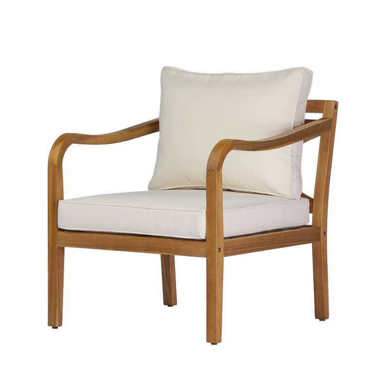 Christopher Knight Home - Erin 5-Piece Outdoor Acacia Wood Conversation Set with Cushioned Lounge Chairs & Round Coffee Table - Teak Finish