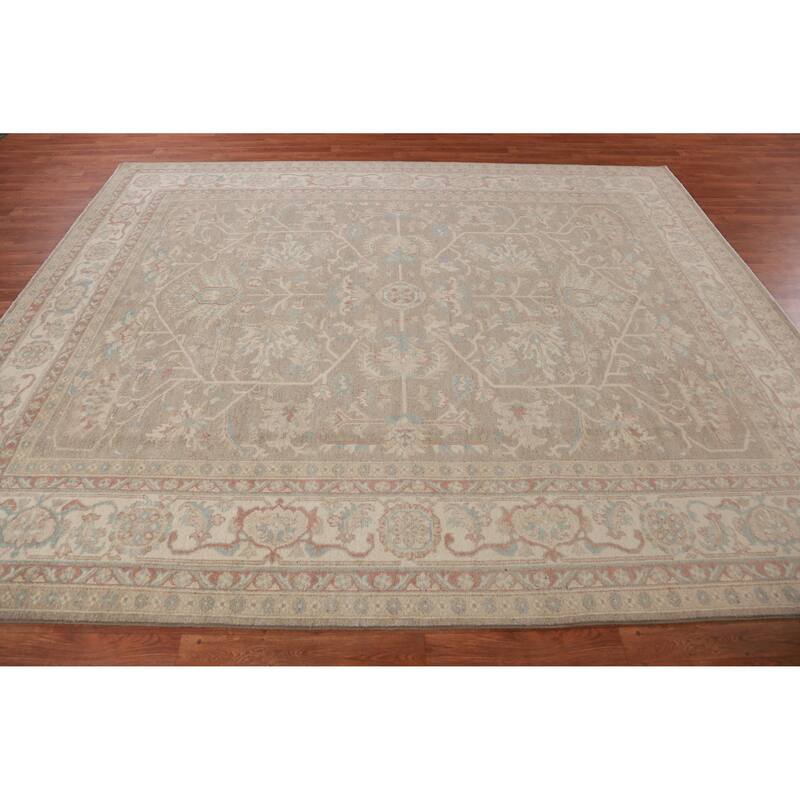Hand Knotted Oriental 100% Wool Carpet Transitional Floral Beige & Ivories Oushak Area Rug - 9' 9'' X 8' 0''
