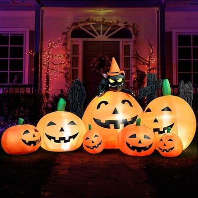 Joyfy 7 FT Long Inflatable Pumpkins with Witch's Cat