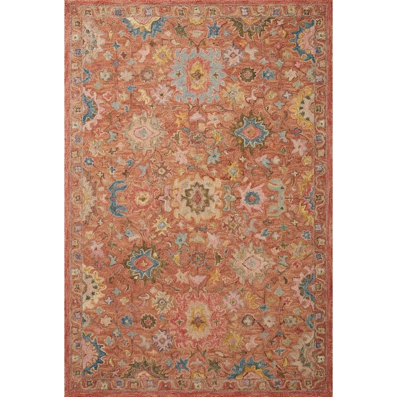 Alexander Home Megan Floral Hand-Hooked 100% Wool Area Rug - 7' 9" x 9' 9" - Terracotta / Blue