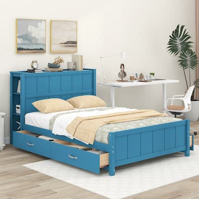 Modern Style Full Size Platform Bed with Drawers and Storage Shelves