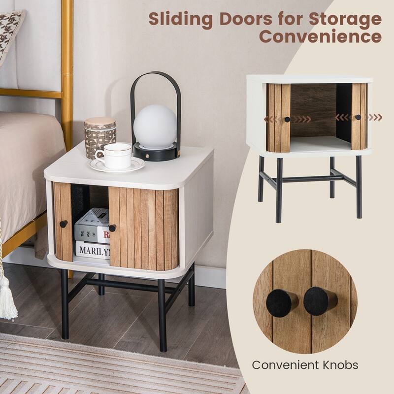Gymax Set of 2 Nightstand Compact Modern End Side Table w/ Sliding