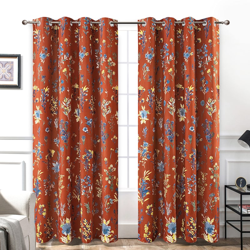 DriftAway Sylvia Floral Botanical Herbs Watercolor Printed Pattern Lined Blackout Thermal Insulated Window Curtain