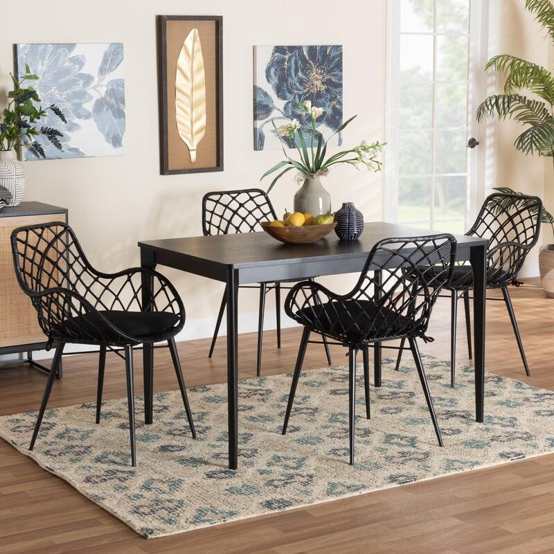 Ballerina Modern Bohemian Finished Wood and Rattan Dining Set