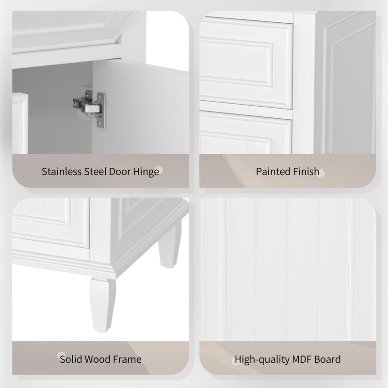 24" Bathroom Vanity with Sink, Flip Drawer & 2 Drawers, Solid Wood Frame, Adjustable Shelf, Ceramic Top