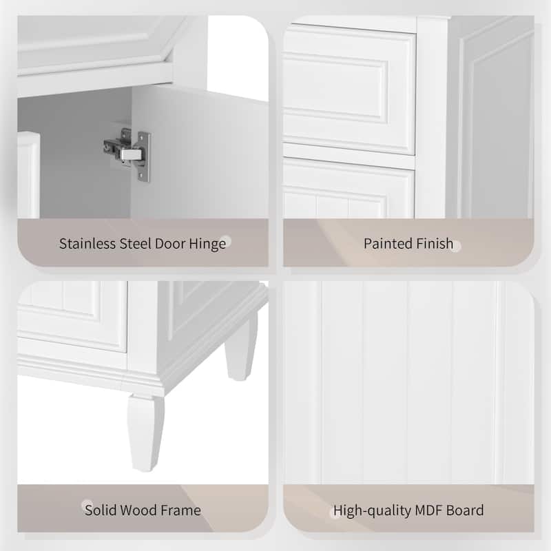 Rossetta Modern Wooden Convenient Flip Drawer Design Freestanding Bathroom Vanity Cabinet with Adjustable Shelf, Easy Assembly