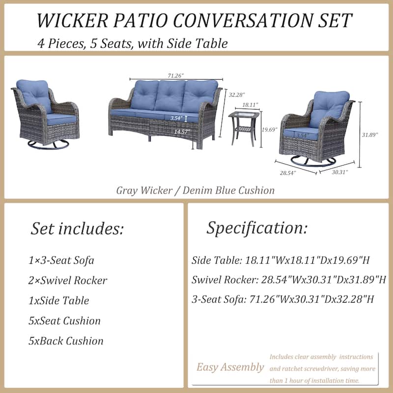 High Back Rattan Wicker Outdoor Patio Conversation Swivel chairs Sets