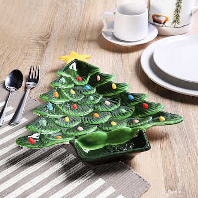 14.25'' Nostalgic Ceramic Tree Dip Platter - Green